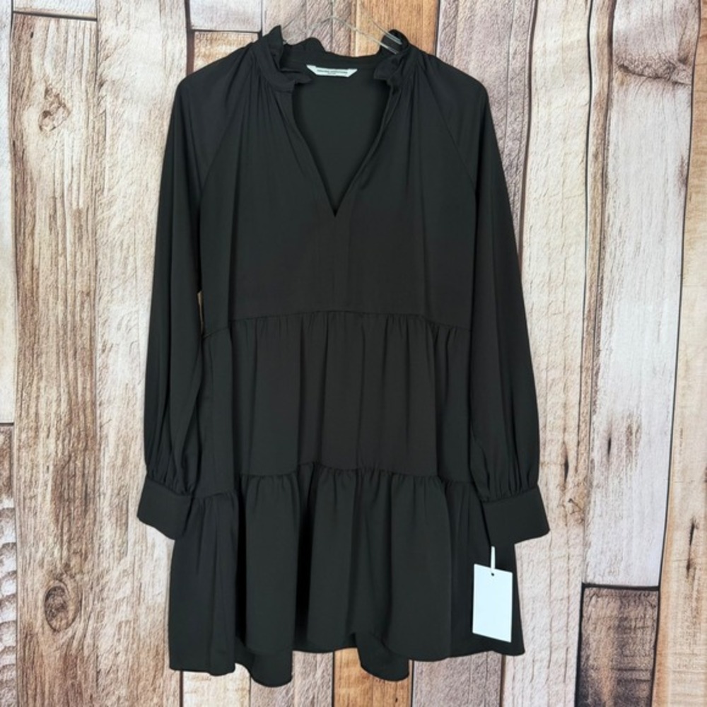 Amanda Uprichard Saffron Mini Dress Black‎ Tiered Minimalist LBD   Large NWT